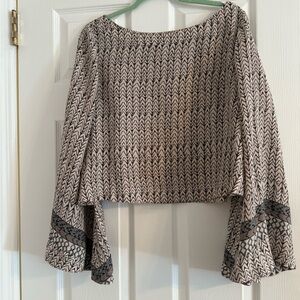 Free People Black and Cream Patterned Blouse